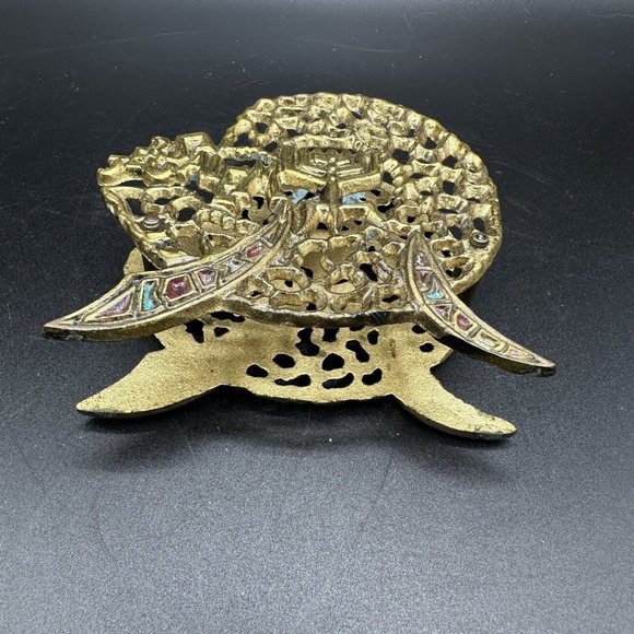 Brass w/Enamel Napkin Holder Letter Card Holder Jerusalem Vintage - Picture 5 of 7